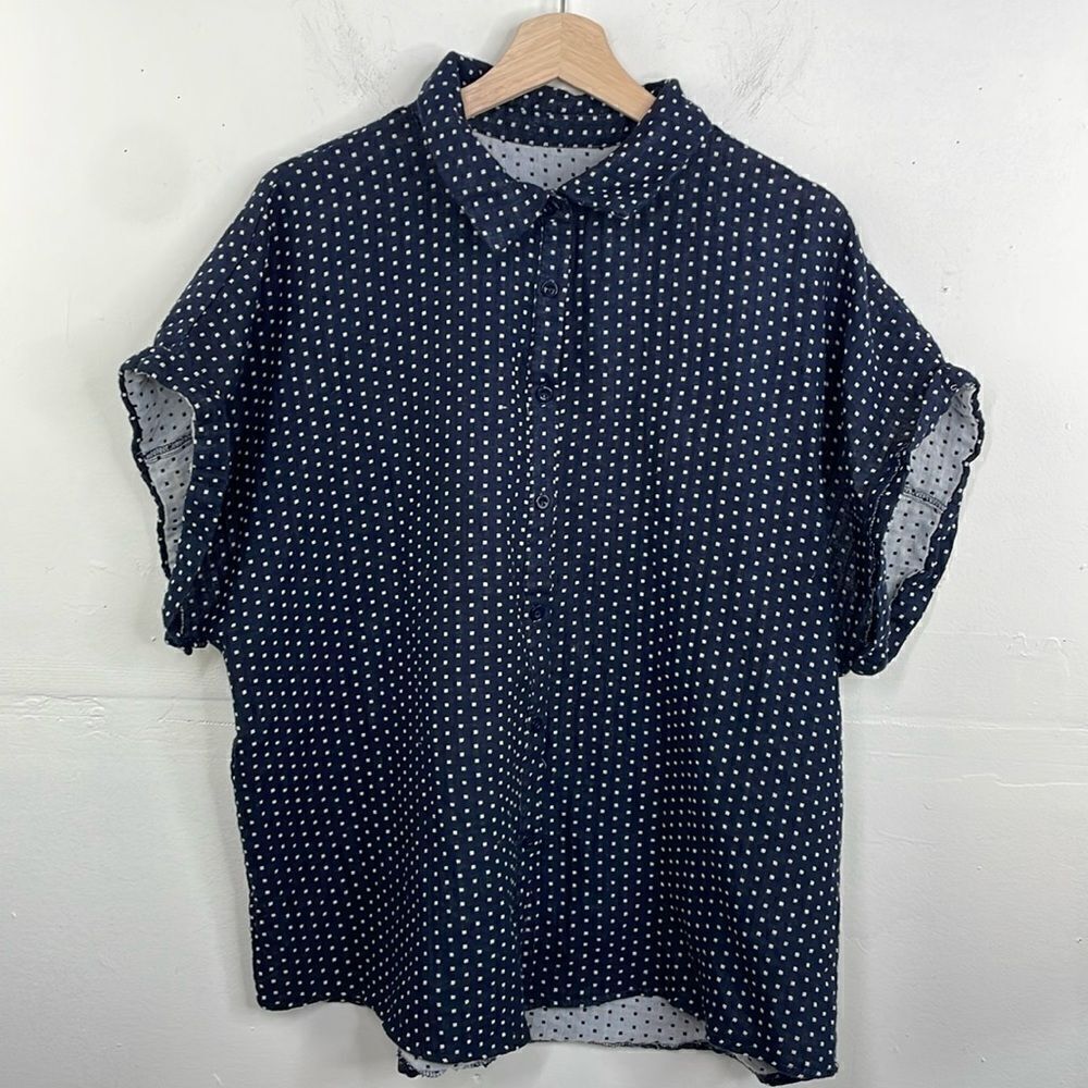 Dot Print Casual Top Batwing Sleeve Front Button Closure Cotton Blend size 2X